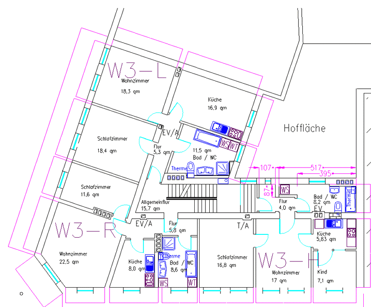 Grundriss 1.- 3. Obergeschoß